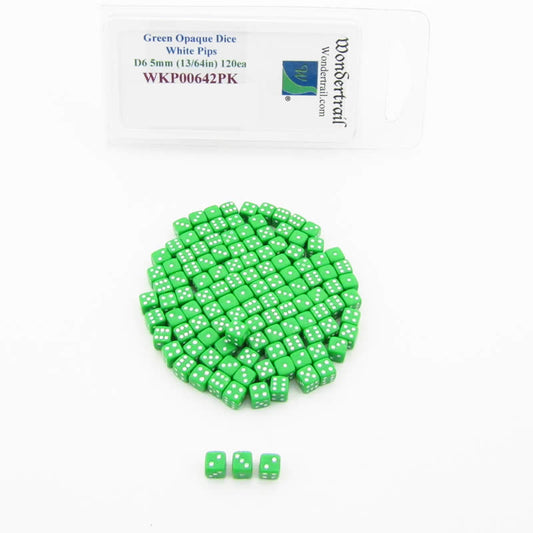 WKP00642PK Green Opaque Dice White Pips D6 5mm (13/64in) Pack of 120 Main Image