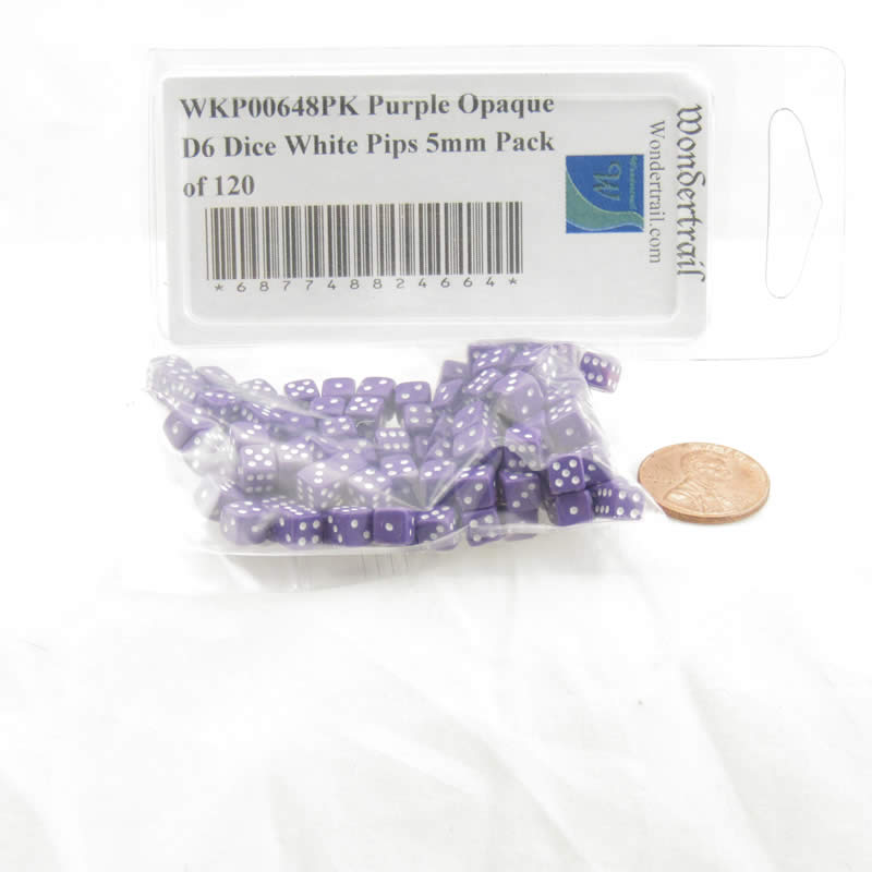 WKP00648PK Purple Opaque D6 Dice White Pips 5mm Pack of 120 2nd Image