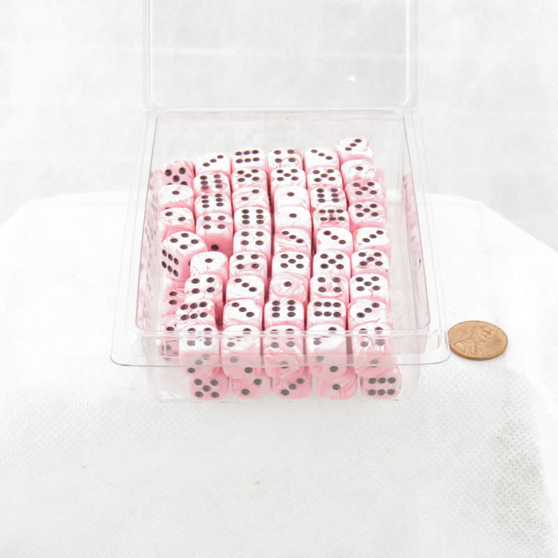 WKP00767B1 Pink Swirl Deluxe Dice with Black Pips D6 12mm (1/2in) Pack of 100