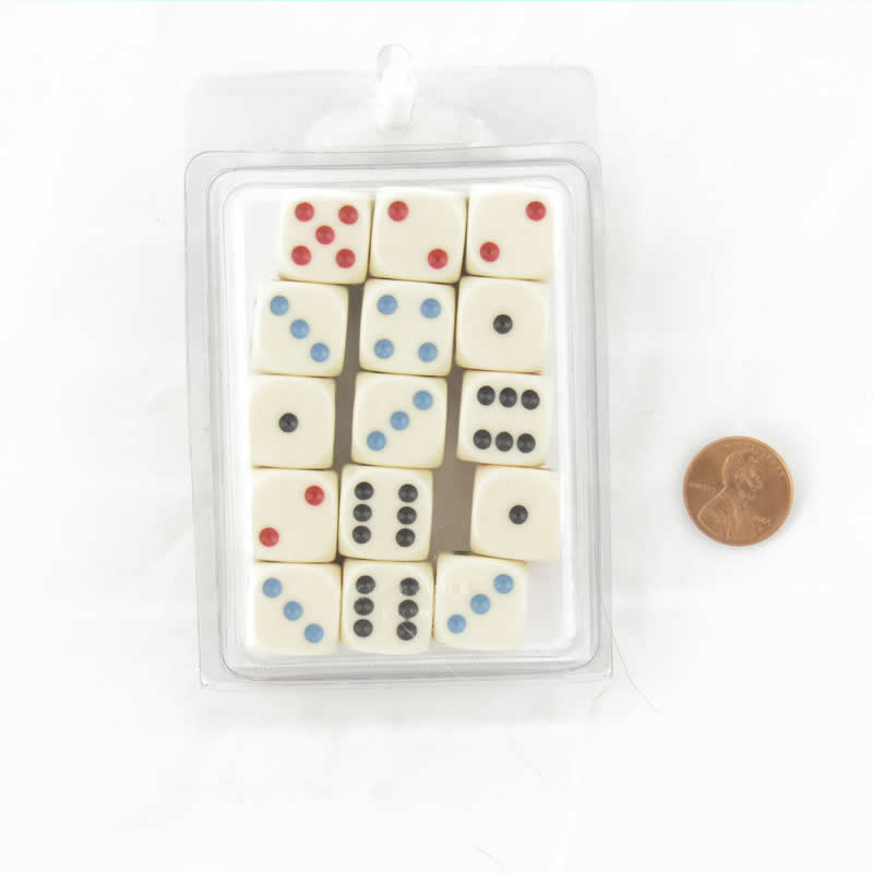 WKP01864E15 Michigan Red Eye Ivory Dice 3 Color Pips Rounded Corners 16mm Pack of 15 Main Image
