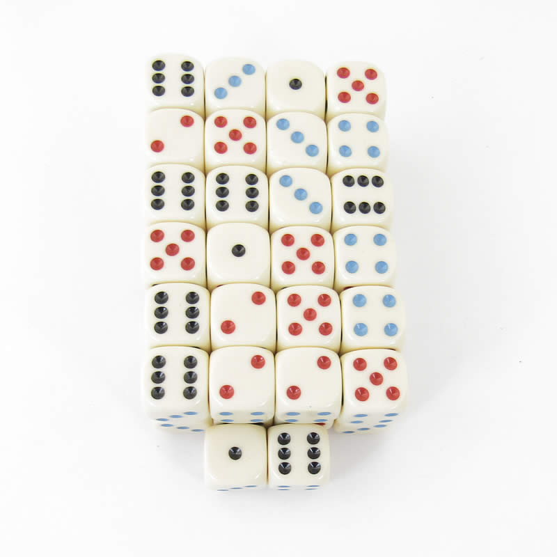 WKP01864E50 Michigan Red Eye Ivory Dice 3 Color Pips Rounded Corners 16mm Pack of 50 Main Image