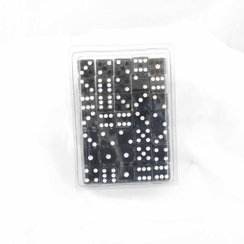 WKP01918E50 Black Glitter Dice White Pips Squared Corners D6 16mm Pack of 50 2nd Image