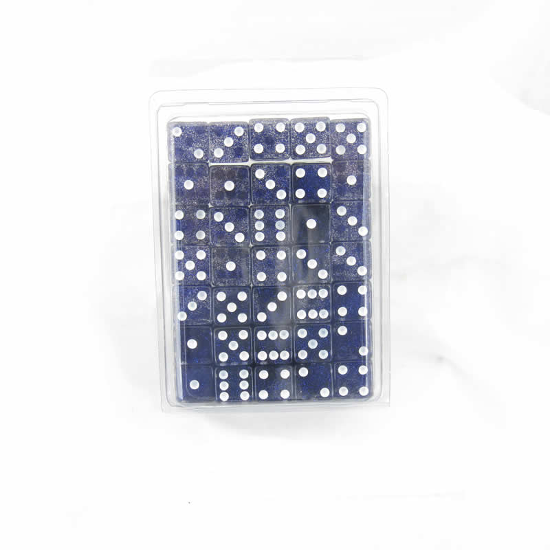 WKP01919E50 Blue Glitter Dice White Pips Squared Corners D6 16mm Pack of 50 2nd Image