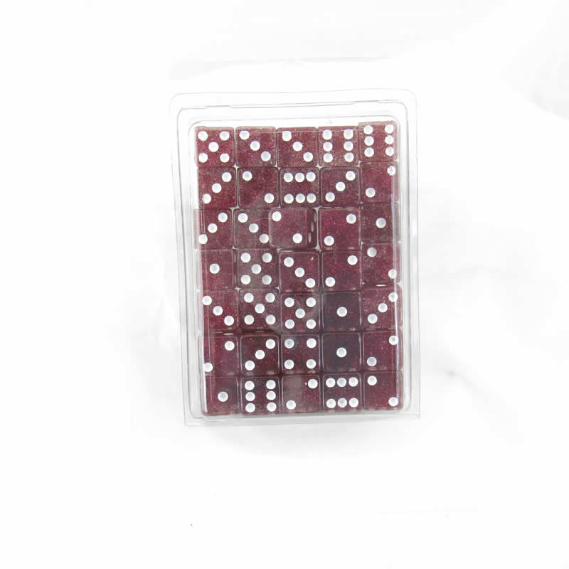 WKP01922E50 Purple Glitter Dice White Pips Squared Corners D6 16mm Pack of 50 2nd Image