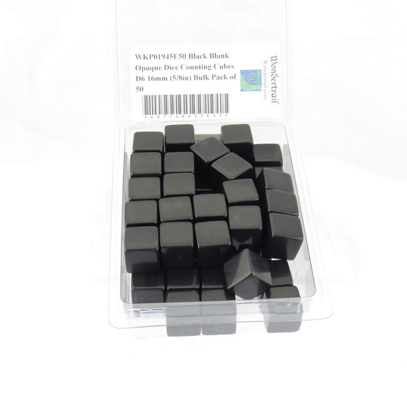 WKP01945E50 Black Blank Opaque Dice Counting Cubes D6 16mm (5/8in) Bulk Pack of 50 2nd Image