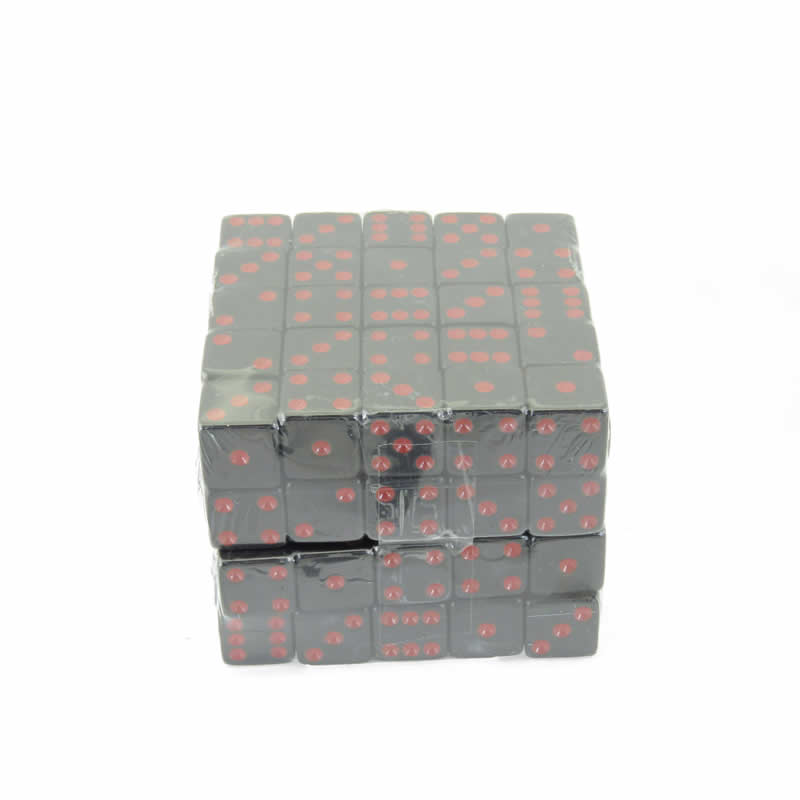 WKP01946B1 Black Opaque Squared Corner Dice Red Pips D6 16mm Pack of 100 2nd Image