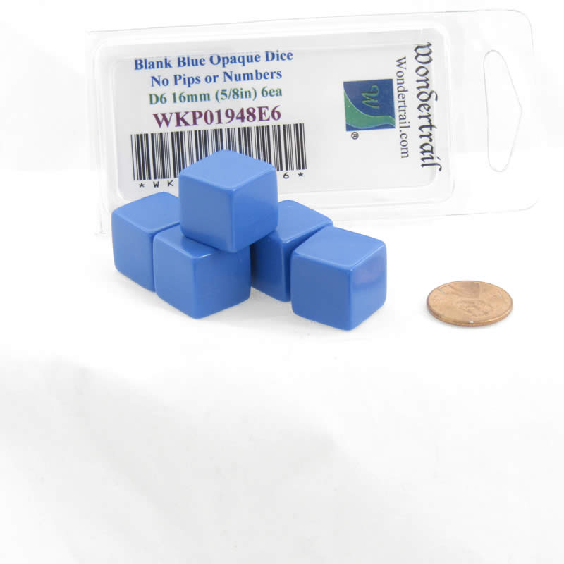 WKP01948E6 Blue Blank Dice Cubes D6 16mm (5/8in) Set of 6 Wondertrail 2nd Image