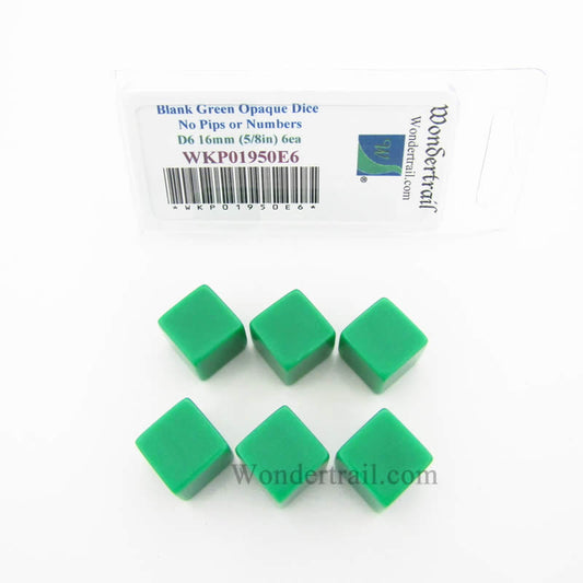 WKP01950E6 Green Blank Dice Cubes D6 16mm (5/8in) Set of 6 Wondertrail Main Image