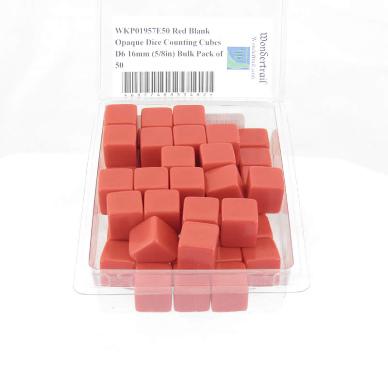 WKP01957E50 Red Blank Opaque Dice Counting Cubes D6 16mm (5/8in) Bulk Pack of 50 2nd Image