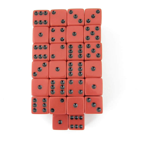 WKP01958E50 Red Opaque Squared Corner Dice Black Pips D6 16mm Pack of 50 Main Image