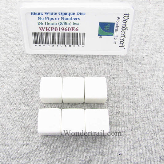 WKP01960E6 White Blank Dice Cubes D6 16mm (5/8in) Set of 6 Wondertrail Main Image