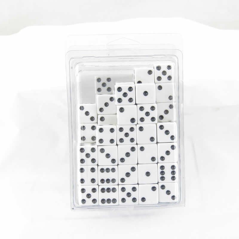 WKP01961B1 White Opaque Squared Corner Dice Black Pips D6 16mm (5/8in) Pack of 100 Main Image