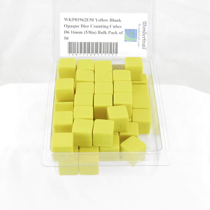 WKP01962E50 Yellow Blank Opaque Dice Counting Cubes D6 16mm (5/8in) Bulk Pack of 50 2nd Image