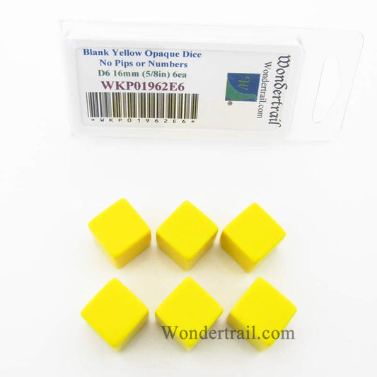 WKP01962E6 Yellow Blank Dice Cubes D6 16mm (5/8in) Set of 6 Wondertrail Main Image