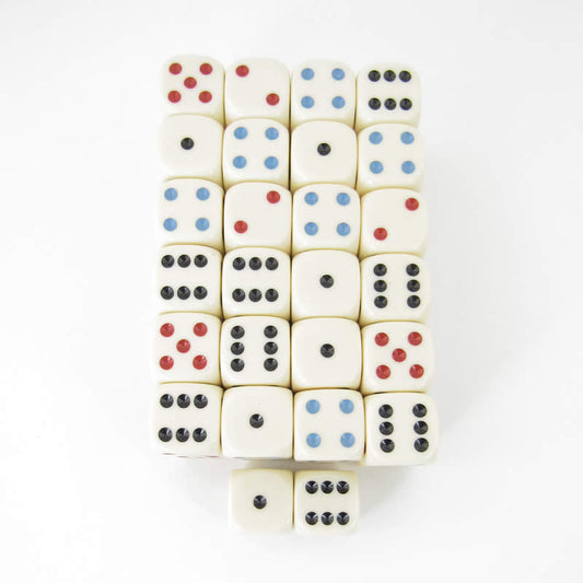 WKP02077E50 Michigan Red Eye Ivory Dice 3 Color Pips Rounded Corners 19mm Pack of 50 Main Image