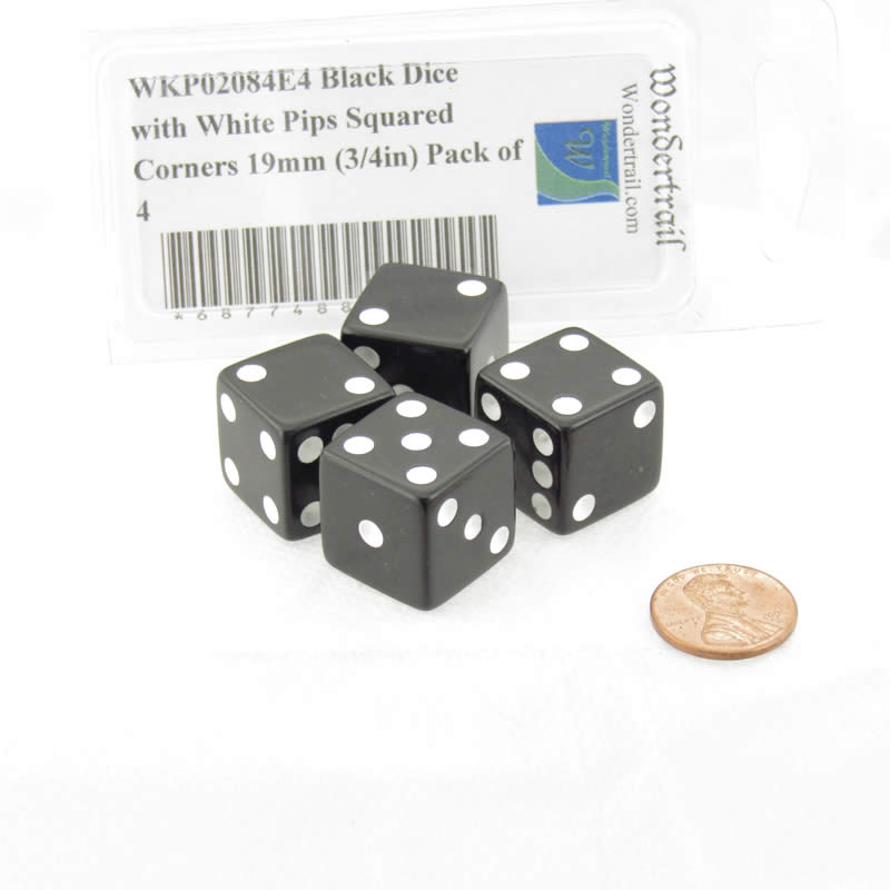 WKP02084E4 Black Dice with White Pips Squared Corners 19mm (3/4in) Pack of 4 2nd Image