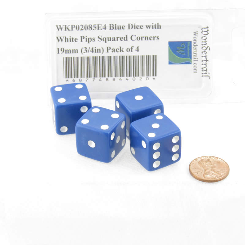 WKP02085E4 Blue Dice with White Pips Squared Corners 19mm (3/4in) Pack of 4 2nd Image