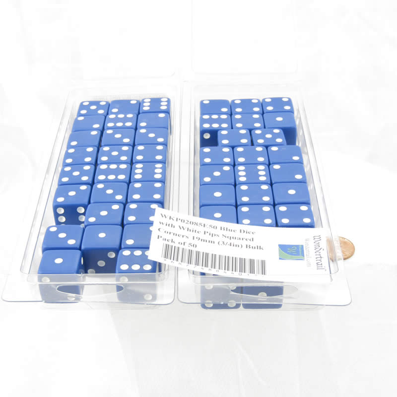 WKP02085E50 Blue Dice with White Pips Squared Corners 19mm (3/4in) Bulk Pack of 50 2nd Image