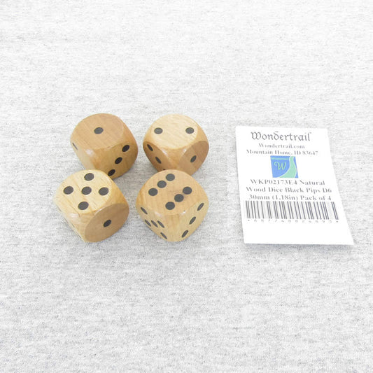 WKP02173E4 Natural Wood Dice Black Pips D6 30mm (1.18in) Pack of 4 Main Image