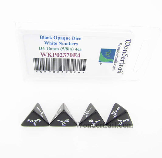 WKP02370E4 Black Opaque Dice White  Numbers D4 16mm (5/8in) Pack of 4 Main Image