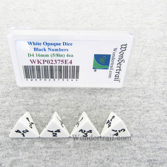 WKP02375E4 White Opaque Dice Black Numbers D4 16mm (5/8in) Pack of 4 Main Image