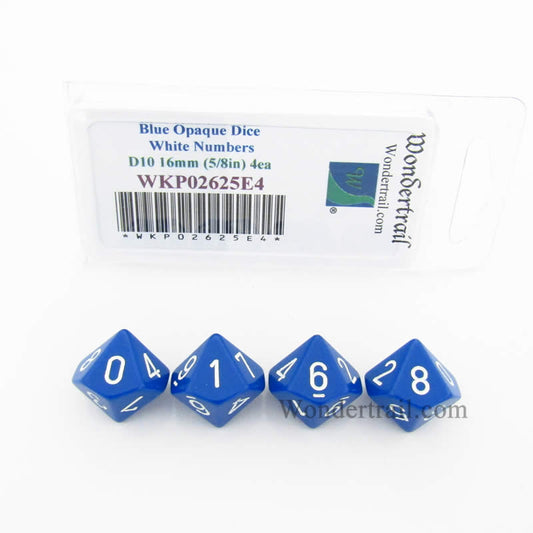 WKP02625E4 Blue Opaque Dice White Numbers D10 16mm (5/8in) Pack of 4 Main Image