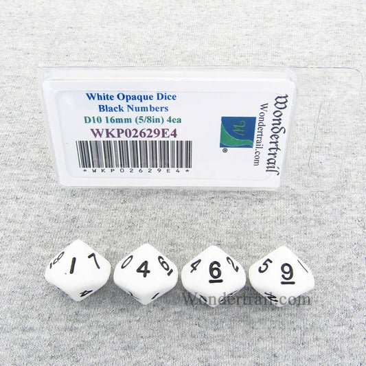 WKP02629E4 White Opaque Dice Black Numbers D10 16mm Pack of 4 Main Image