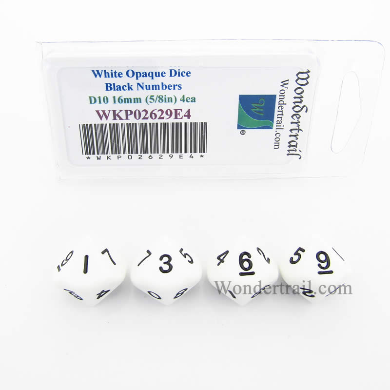 WKP02629E4 White Opaque Dice Black Numbers D10 16mm Pack of 4 2nd Image