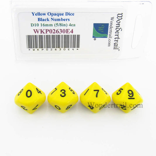 WKP02630E4 Yellow Opaque Dice Black Numbers D10 16mm Pack of 4 Main Image