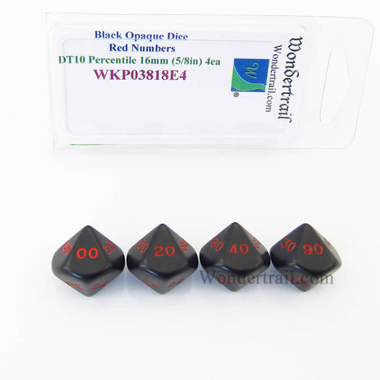 WKP03818E4 Black Opaque Dice Red Numbers DT10 16mm Pack of 4 Main Image