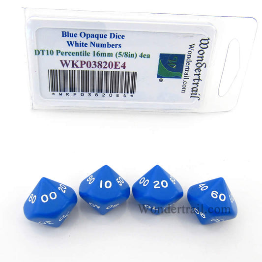 WKP03820E4 Blue Opaque Dice White Numbers DT10 16mm Pack of 4 Main Image
