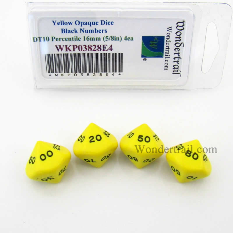 WKP03828E4 Yellow Opaque Dice Black Numbers DT10 16mm Pack of 4 Main Image