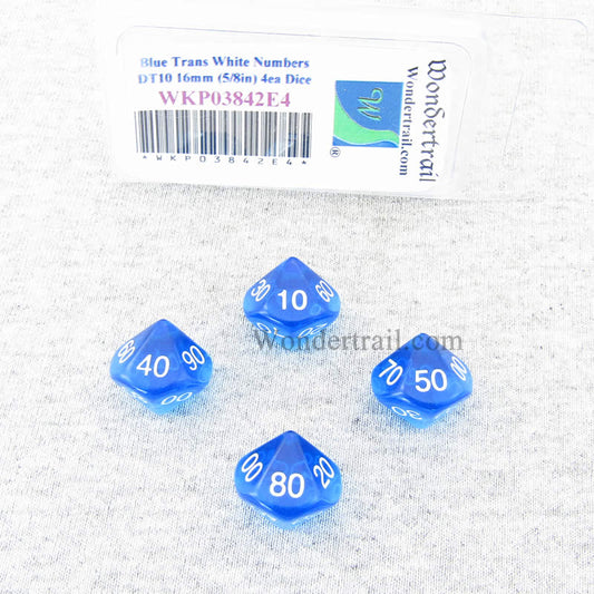 WKP03842E4 Blue Transparent Dice White Numbers DT10 16mm Pack of 4 Main Image