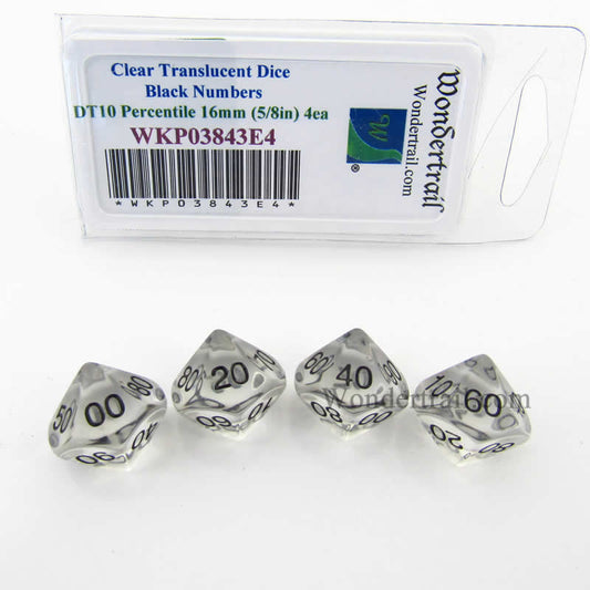 WKP03843E4 Clear Transparent Dice Black Numbers DT10 16mm Pack of 4 Main Image