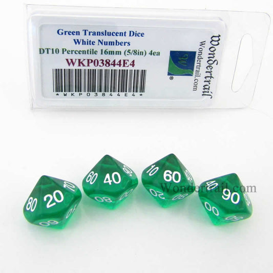 WKP03844E4 Green Transparent Dice White Numbers DT10 16mm Pack of 4 Main Image