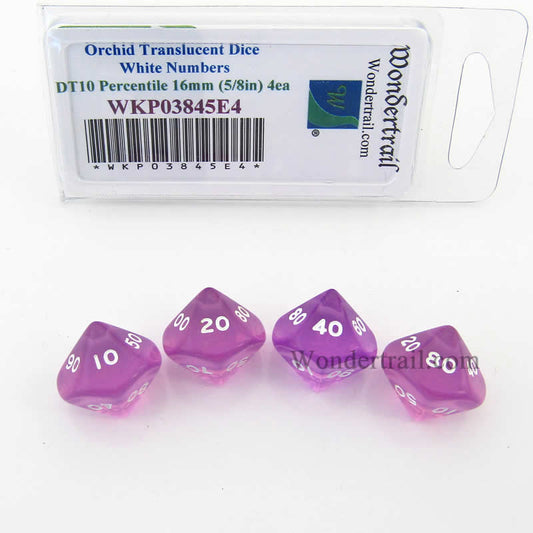 WKP03845E4 Orchid Transparent Dice White Numbers DT10 16mm Pack of 4 Main Image