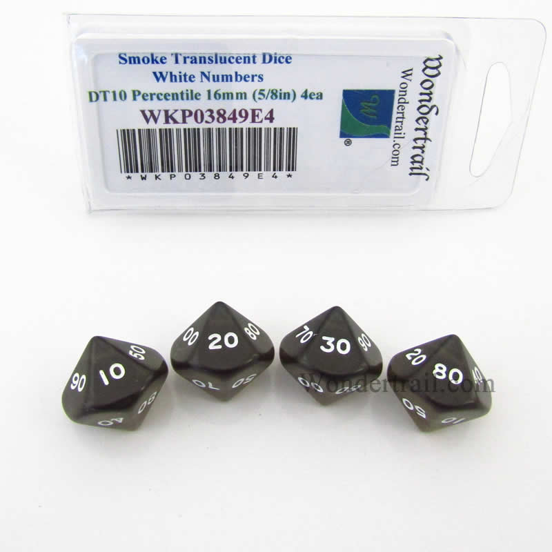 WKP03849E4 Smoke Transparent Dice White Numbers DT10 16mm Pack of 4 Main Image