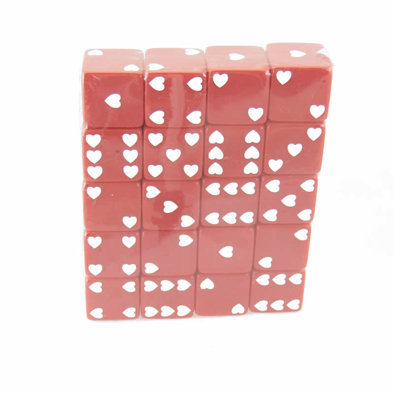 WKP03928E20 Red Sweetheart Dice with White Hearts D6 25mm (1in) Pack of 20 2nd Image