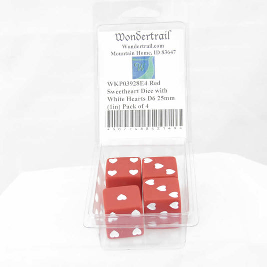 WKP03928E4 Red Sweetheart Dice with White Hearts D6 25mm (1in) Pack of 4 Main Image