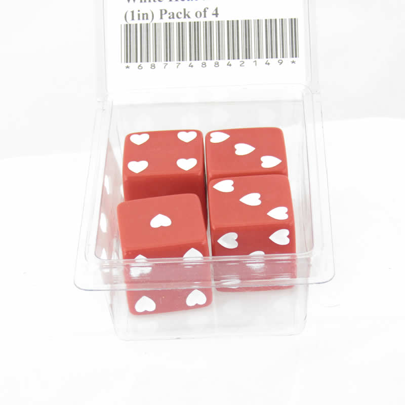 WKP03928E4 Red Sweetheart Dice with White Hearts D6 25mm (1in) Pack of 4 2nd Image