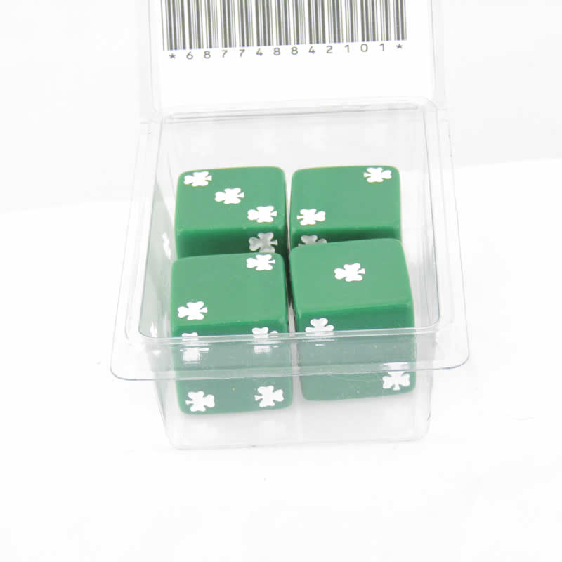 WKP03937E4 Green Lucky Dice with White Clovers D6 25mm (1in) Pack of 4 2nd Image