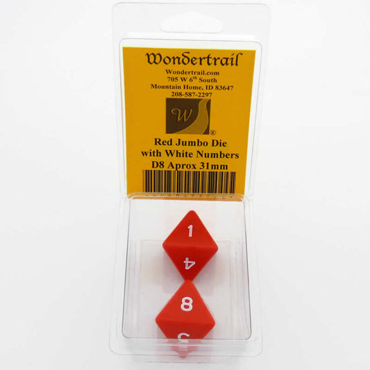 WKP04797E2 Red Jumbo Dice White Numbers D8 31mm (1.25in) Pack of 2 Main Image