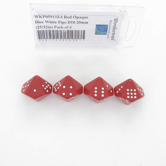 WKP05911E4 Red Opaque Dice White Pips D10 20mm (25/32in) Pack of 4 Main Image