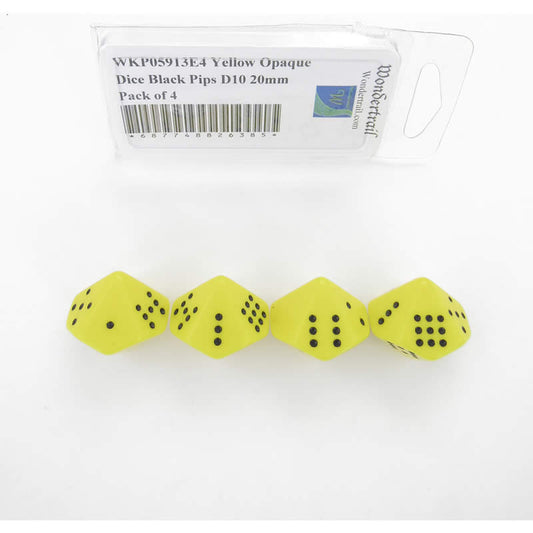 WKP05913E4 Yellow Opaque Dice Black Pips D10 20mm Pack of 4 Main Image