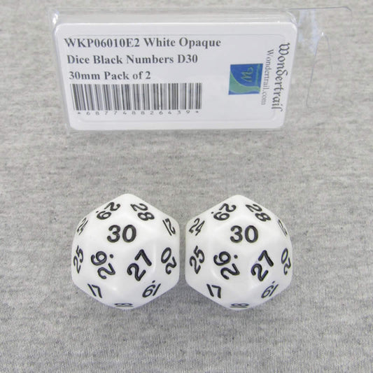WKP06010E2 White Opaque Dice Black Numbers D30 30mm Pack of 2 Main Image