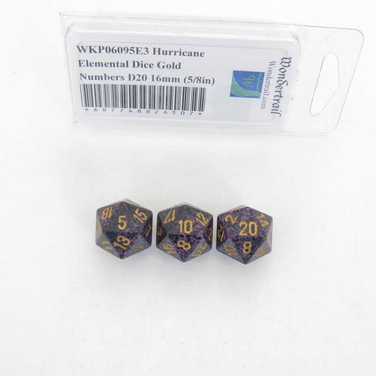 WKP06095E3 Hurricane Elemental Dice Gold Numbers D20 16mm Pack of 3 Main Image