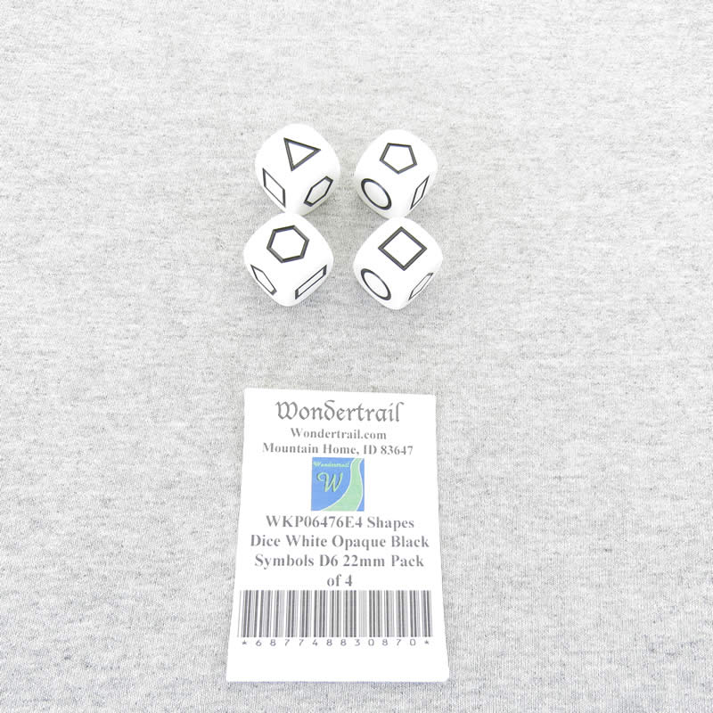 WKP06476E4 Shapes Dice White Opaque Black Symbols D6 22mm Pack of 4 2nd Image