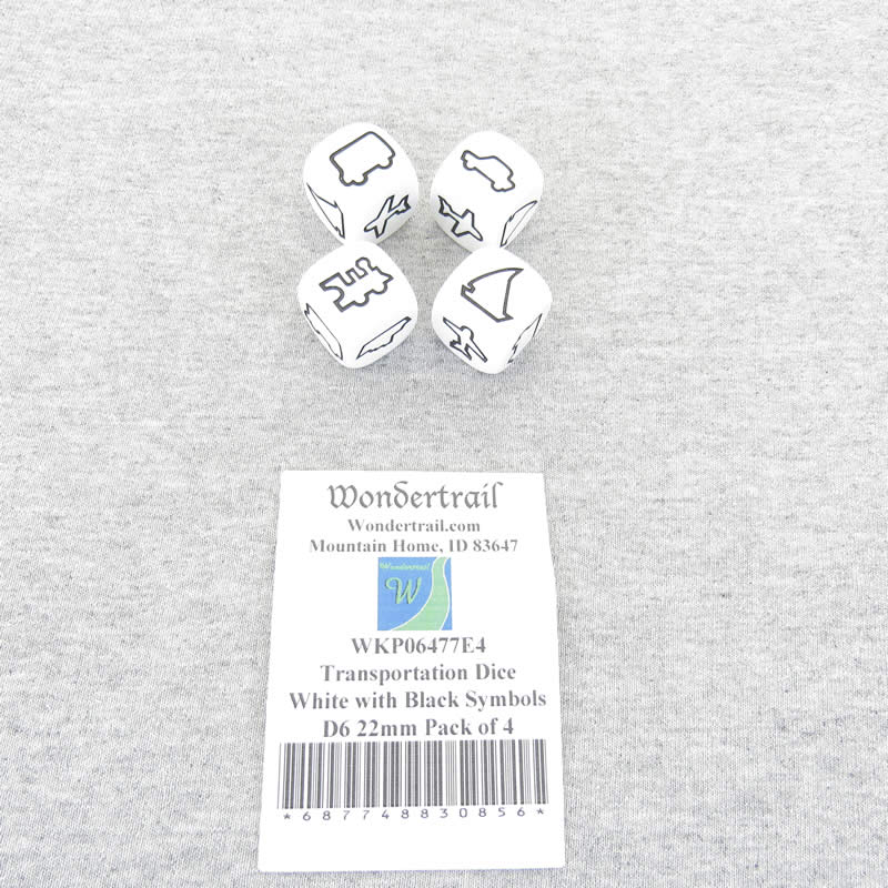 WKP06477E4 Transportation Dice White with Black Symbols D6 22mm Pack of 4 2nd Image