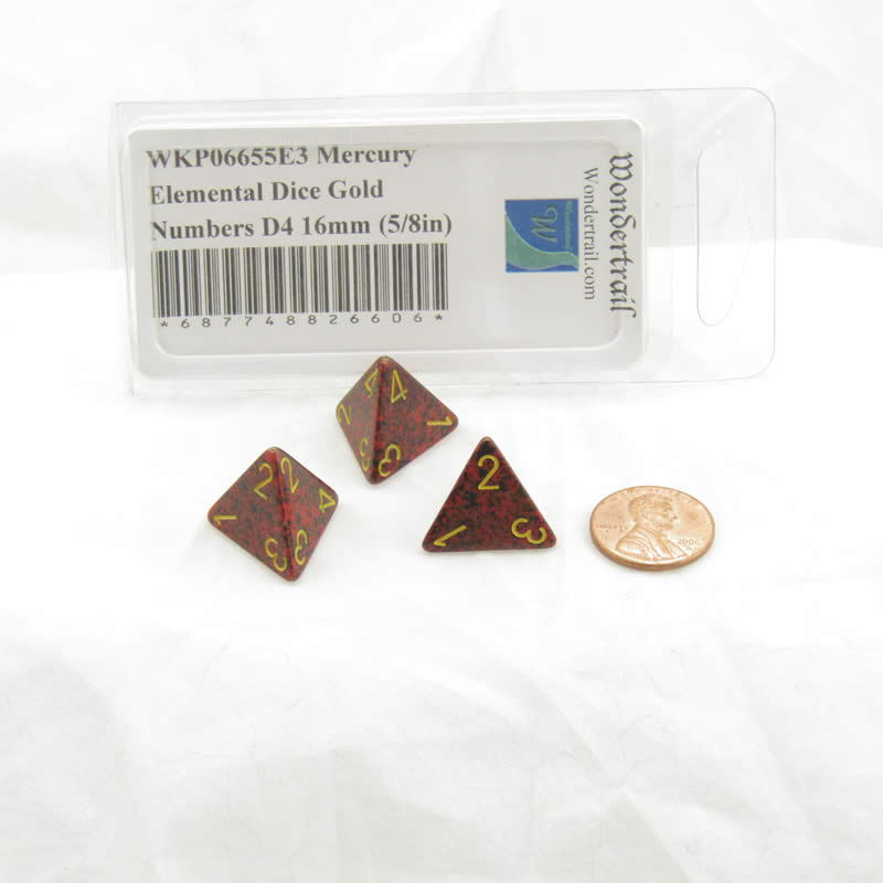 WKP06655E3 Mercury Elemental Dice Gold Numbers D4 16mm Pack of 3 2nd Image