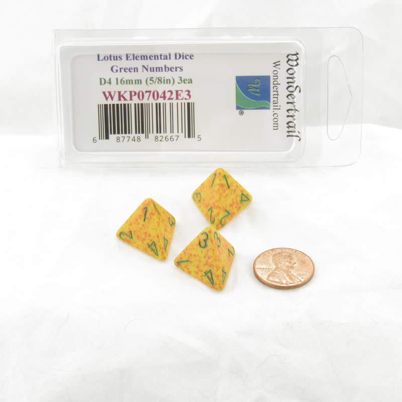 WKP07042E3 Lotus Elemental Dice Green Numbers D4 16mm (5/8in) Pack of 3 2nd Image